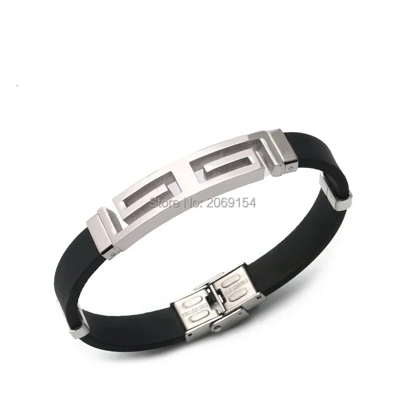 Loe | Men High Quality Black Bangle.New Fashion.Great Wall Pattern. Silicone Charm Party Gifts.21cm.Gold Color.Hip Hop