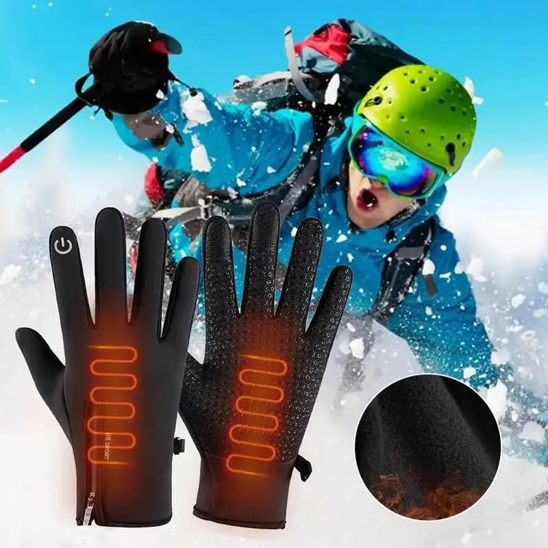 Waterproof Skiing Mittens Heated Warm Ski Mittens USB Charging Cold Weather Hand Warmer Zippered Mittens For Outdoor Enthusiasts