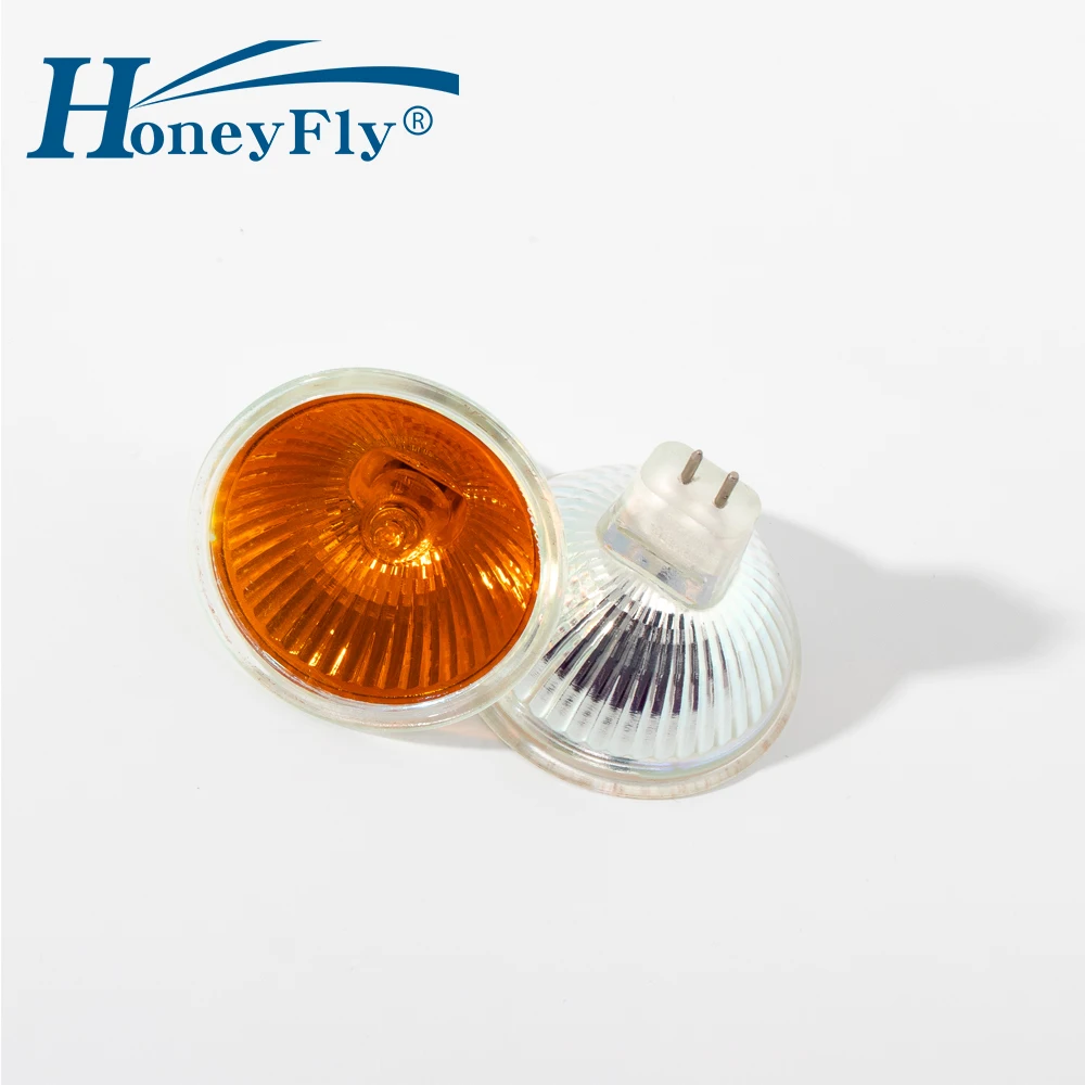 HoneyFly 3pcs Dimmable Amber Lamp 35W/50W 12V/110V/220V GU5.3 JCDR Orange Flame Lamp Bulb Spot Light Quartz Fireplace Lamba