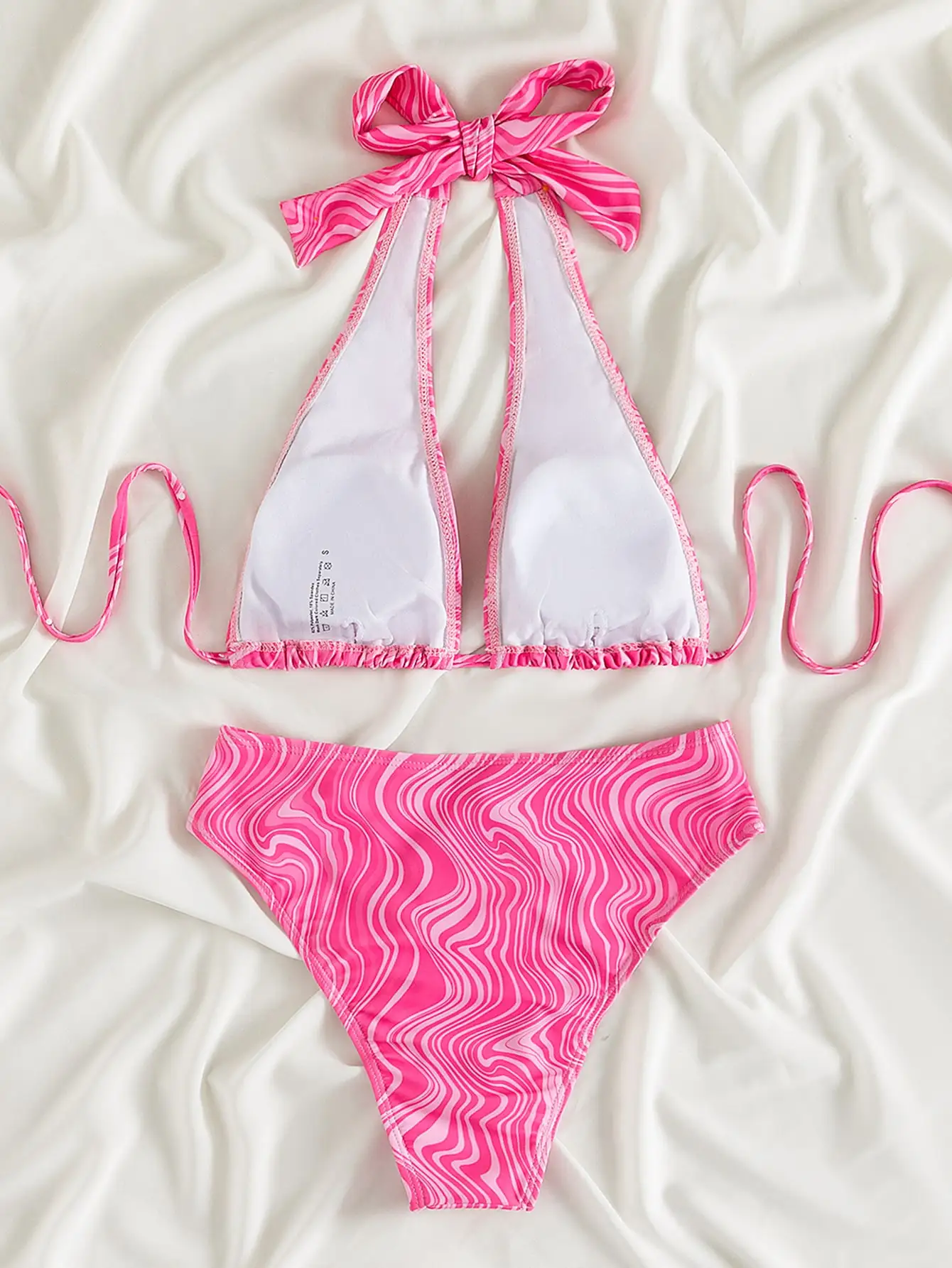 2025 موجة طباعة مجموعة البكيني الرسن ملابس السباحة النساء عالية الخصر ملابس السباحة الإناث مبطن ثوب السباحة ملابس السباحة الصيف