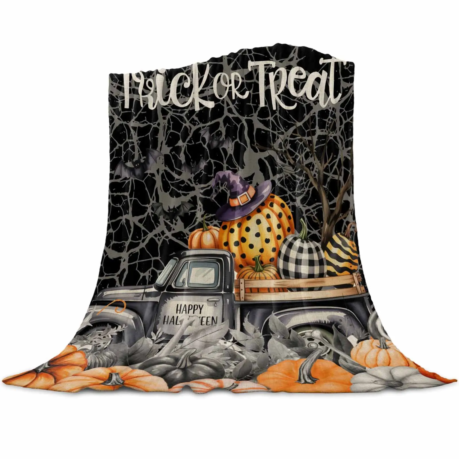 

Trick Or Treat Pumpkin Truck Throws Blankets for Sofa Bed Winter Soft Plush Warm Sofa Throw Blanket Holiday Gifts