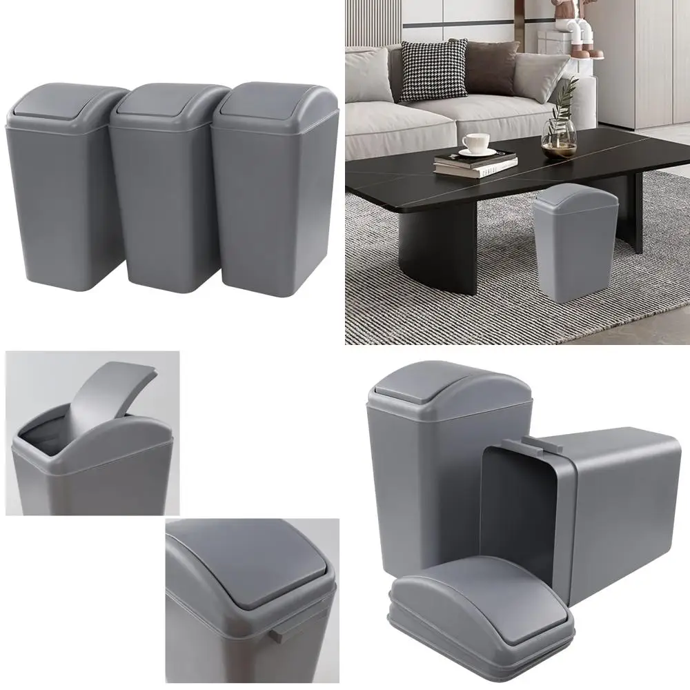 

Серый пластиковый мусорный бак с поворотной крышкой емкостью 4,5 галлона, 3 шт.