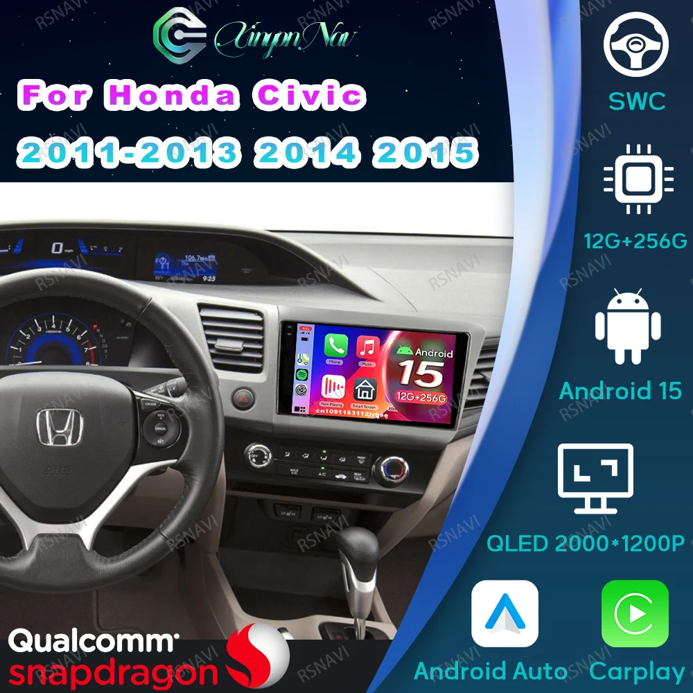 أندرويد 15 راديو السيارة لهوندا سيفيك 2011-2015 Obd2 الماسح الضوئي دراجة نارية الملحقات H7 Led Lababa تسلا نموذج Y اكسسوارات 2025