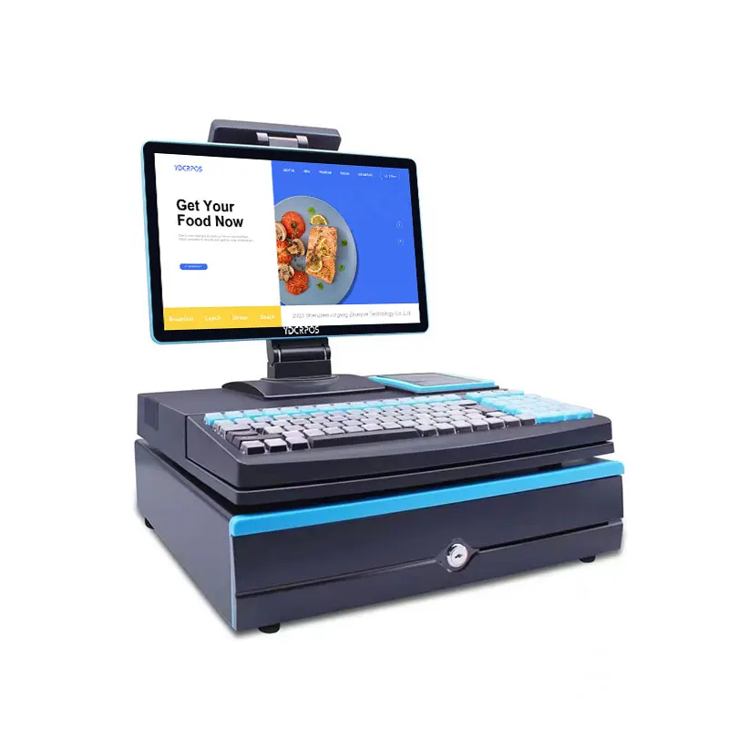15.6'' All in One Touch Screen POS System Cash Register Cashier POS Machine Built-in Printer Cash Drawer Keyboard