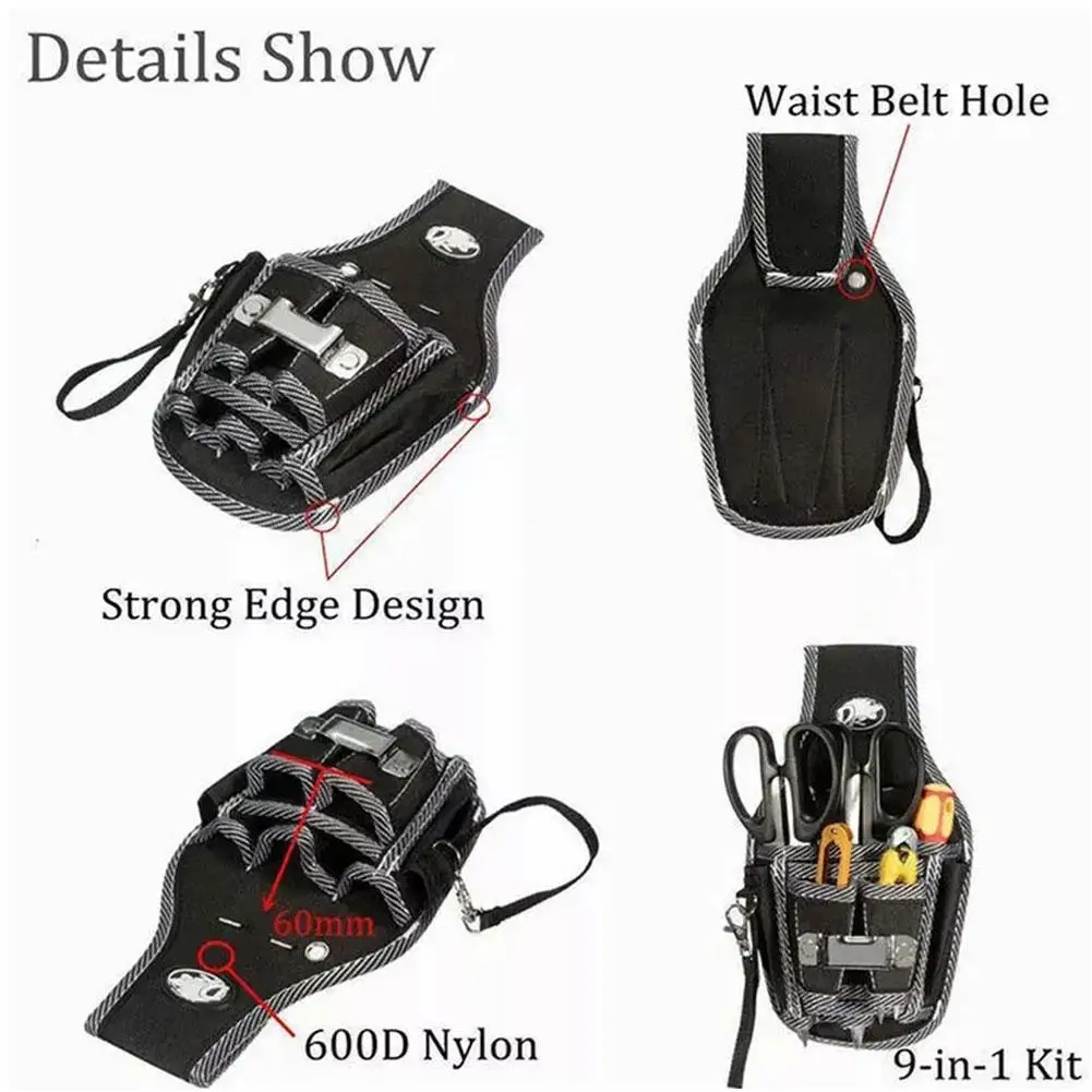 Tool Bag Belt 9 In 1 Waist Pack Belt Multifunctional 600D Nylon Fabric Toolkit For Wrench Hammer Screwdriver Tool Bag