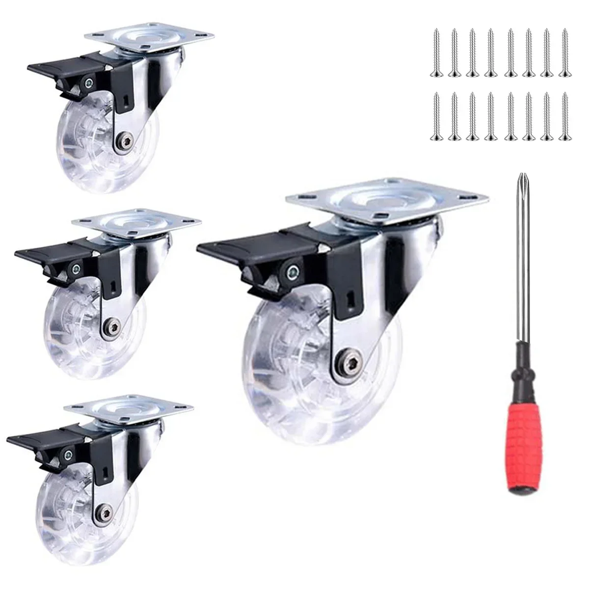 

4Pcs 2 Inch M8x15mm Casters Office Chair Caster Wheel Clear Swivel Casters with Brake for Sofa Chair Cabinet