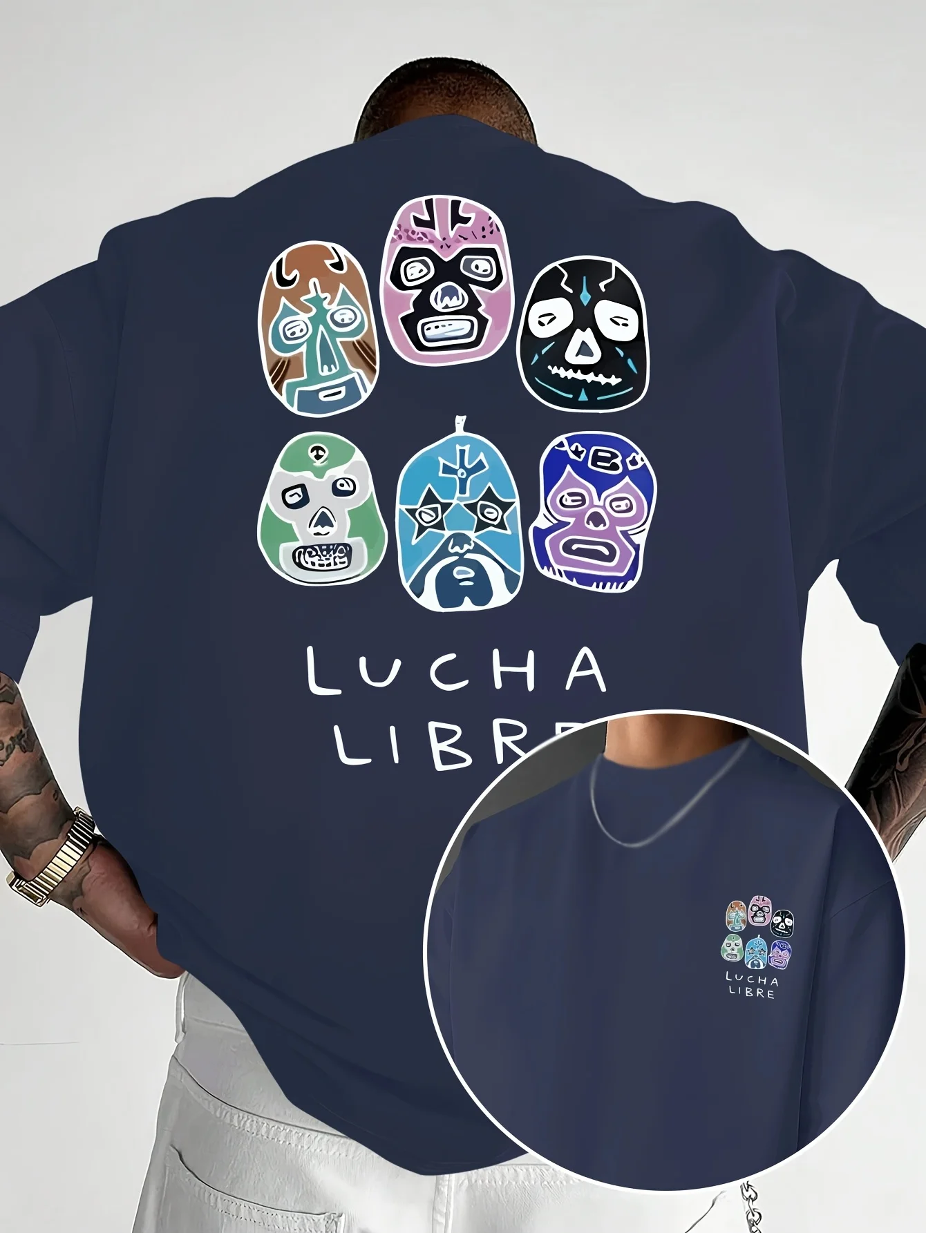 Men's casual short sleeved T-shirt - Mexican wrestling mask, 