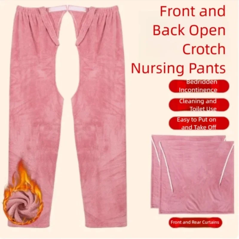 Autumn Winter Gift Coral Fleece Warm Pants Adult Baby Open Crotch Pants ABDL Plus Size Comfortable Soft Incontinence Trousers
