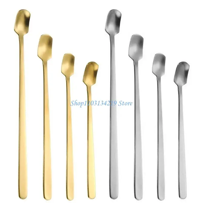 N5KC Square Head Coffee Spoon Long Handle Stirring Spoons Metal Steel Teaspoon Dessert Spoon Dishwasher Safe