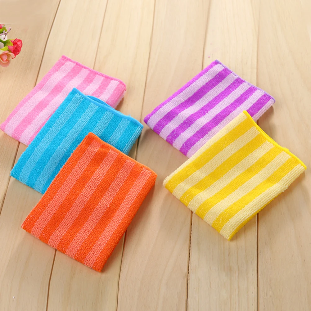 

5 Pcs Microfiber Cloth Dishcloth Kitchen Towel for Washing Towels Rags Cleaning Stripe