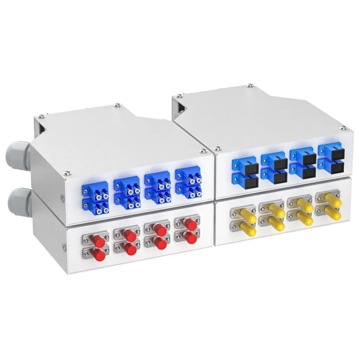 A72U Fiber Distribution Box 8 Port DIN Rail Mount 2 Cable Entries Suitable for 8 Core SC Duplex Adapter