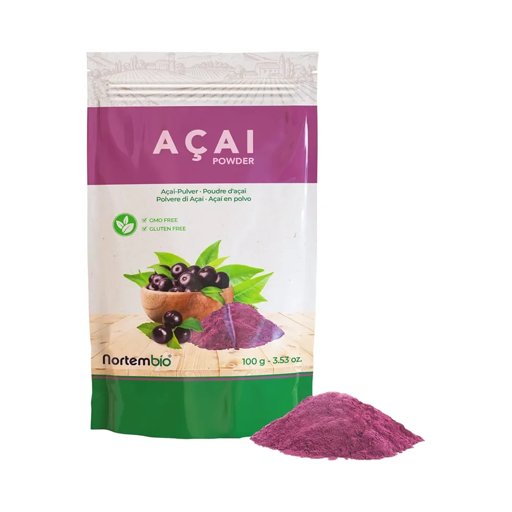 NORTEMBIO Açai en Polvo 100% Natural 100g | Liofilizado, sin Conservantes ni Aditivos | para Yogures, Batidos y Helados