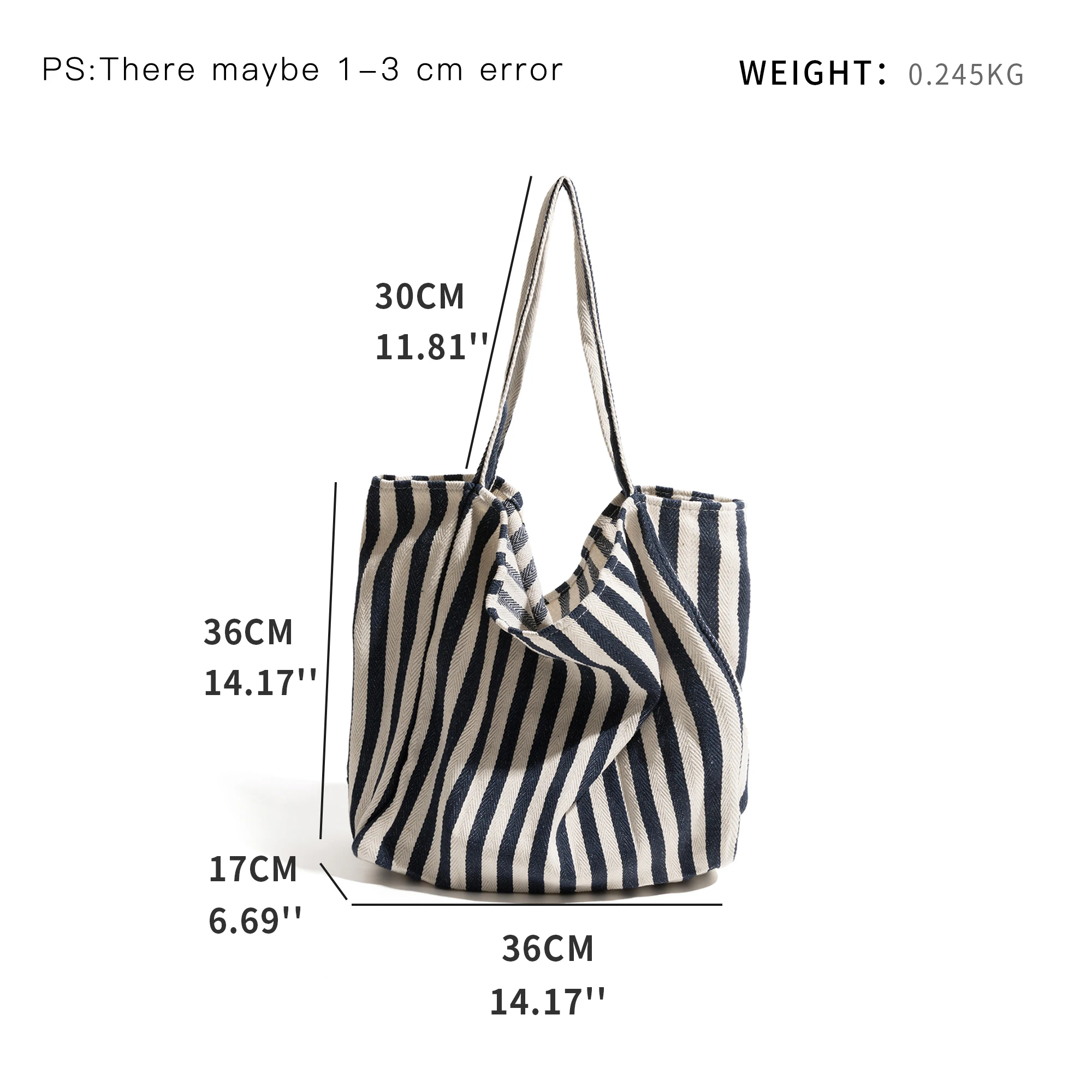 MABULA Casual Striped Ladies Canvas Shopper Bag Portable Reusable Shoulder Purse Big Capacity Office Work Tote Handbag