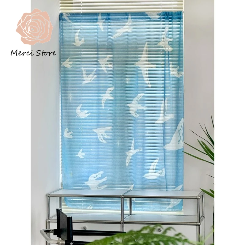 

Translucent Chiffon Gauze Korean Flying Bird Curtains for Living Room Blackout Window Balcony Cloth Door Thermal Custom