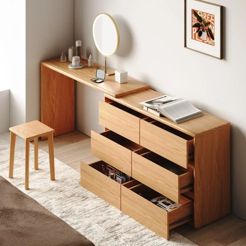 

Oak solid wood bedroom dresser chest desk integrated corner makeup