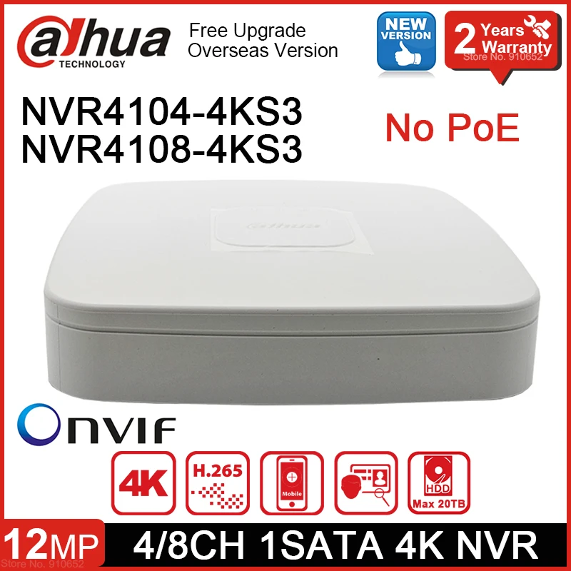 Original Dahua NVR4104-4KS3 NVR4108-4KS3 4/8CH Smart 1U Lite 4K H.265 Network Video Recorder CCTV Mini Onvif NVR Security EPTZ