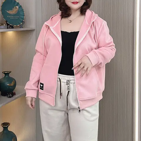 여성용 캐주얼 스포츠 코트, 루즈 후드 맨투맨, 러브 라벨, 캐주얼 집업 후드 8540, 플러스 사이즈, 가을, 2024 신상
