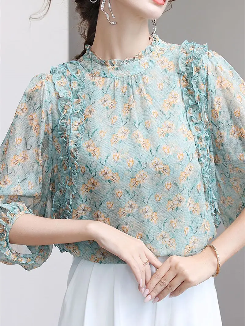 Women Spring Summer Blouses Shirts Lady Fashion Casual Short Sleeve O-Neck Collar Polka Dots Printing Blusas Tops G2833