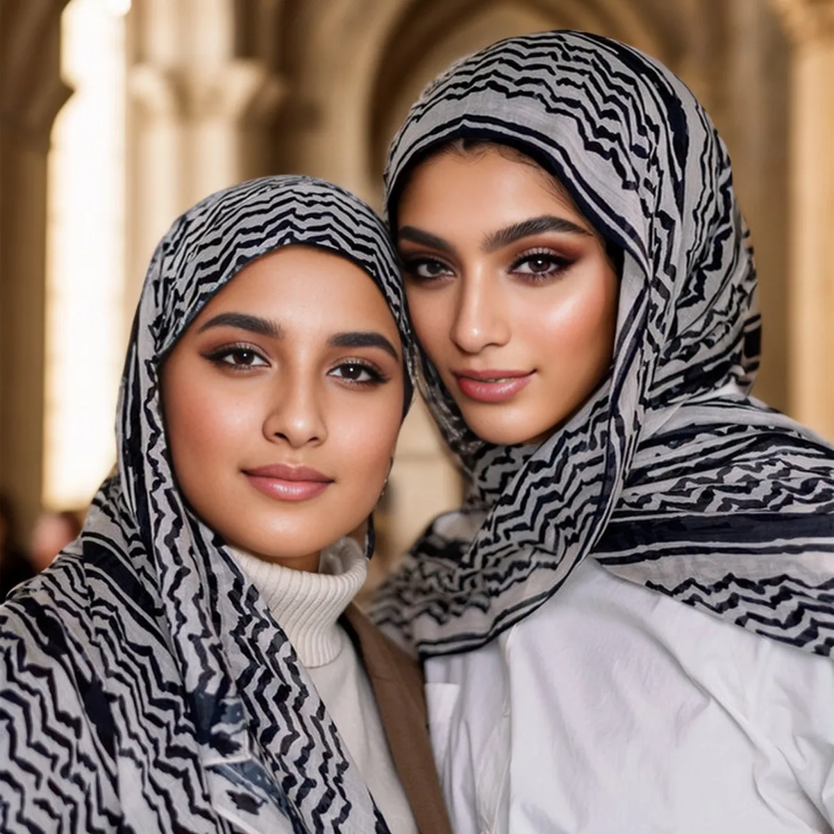 2024 Hete Verkopende Arabische Sjaal Bedrukking Voor Vrouwen Katoenen Sjaal Het Midden-Oosten Zwarte Lange Streep Sjaal Dubai Kalkoen Hijab