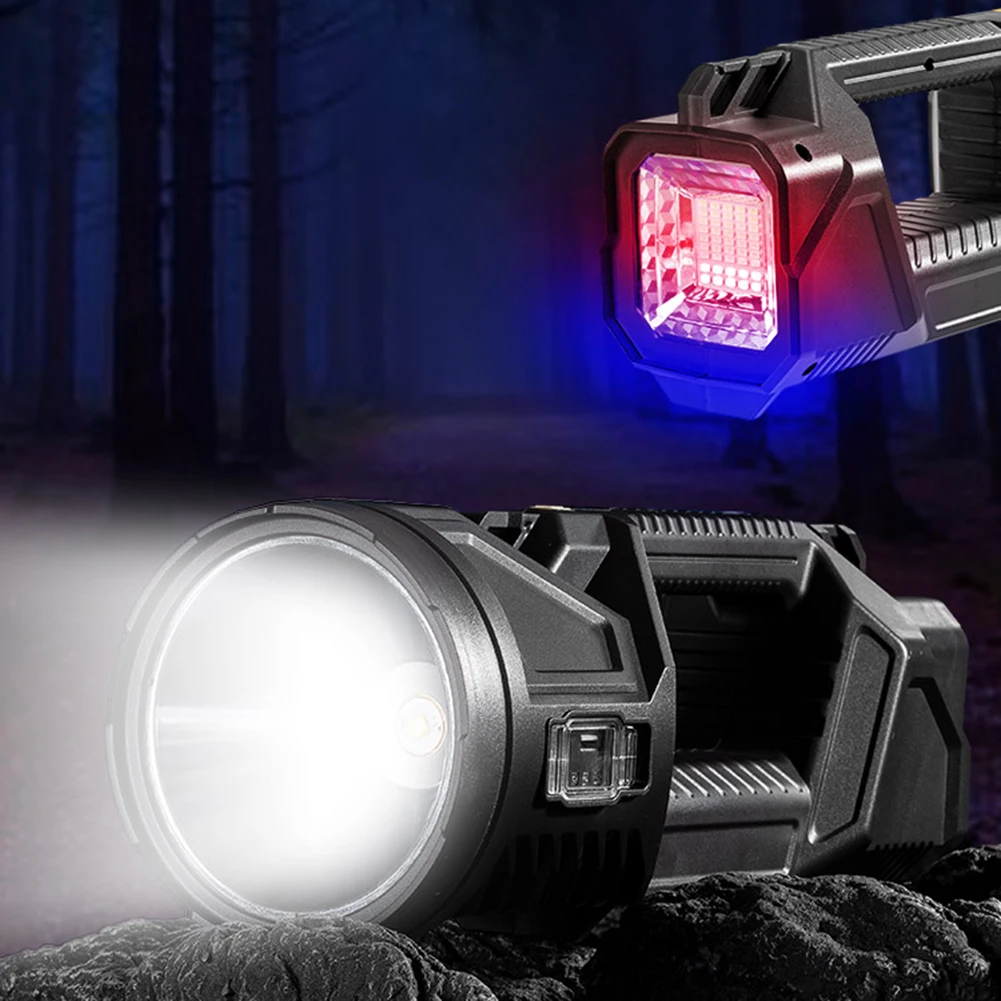 Double Head Portable Searchlight with Side Light Solar USB Rechargeable Armored Flashlight 18650 Power Bank Camping Repair Light