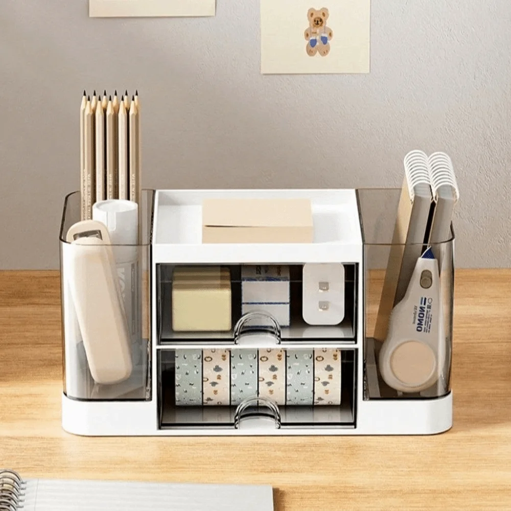 Durable Plastic Desktop Storage Box Large Capacity Multifunctional Drawer Storage Box Pen Holder Students