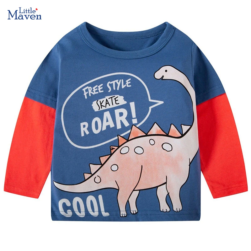 Little maven 2024 New Children's Clothing Baby Boys Blouses Cute Long Sleeves T-shirt Cotton Cartoon Dinosaur Tops Kids Clothes