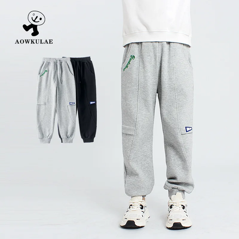 Spring Junior Boys Sporty Pant Cotton Letter Embroidery Elastic Waist Children Boys Sweatpants Versatile 4-12Y Boys Jogger Pants