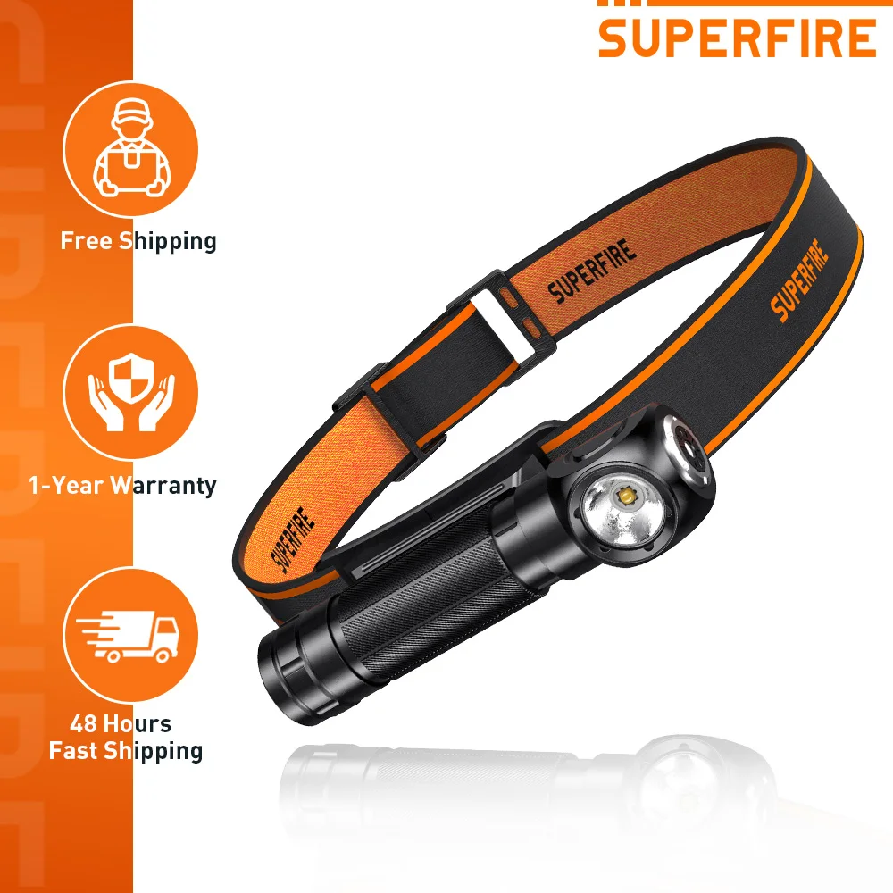 SUPERFIRE TH04 светодиодный налобный фонарь типа C, перезаряжаемый налобный фонарь 90 °   Регулируемая фара 18650 с магнитным хвостом на передней фаре