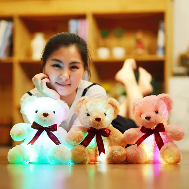 Luminous 25/30/50cm Creative Light Up LED Colorful Glowing Teddy Bear Stuffed Animal Plush Toy Kids Christmas Birthday Gifts