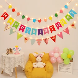Flashing LED Happy Birthday Falgs Paper Bunting Garland Banners for Kids, Baby Shower Decorations, Party Supplies, 1Set