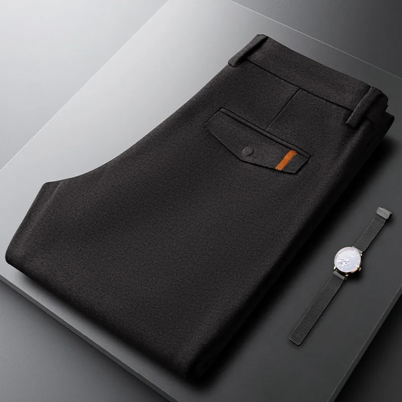 Quality Simple apricot European casual pants men autumn winter slim feet men solid color business men pants