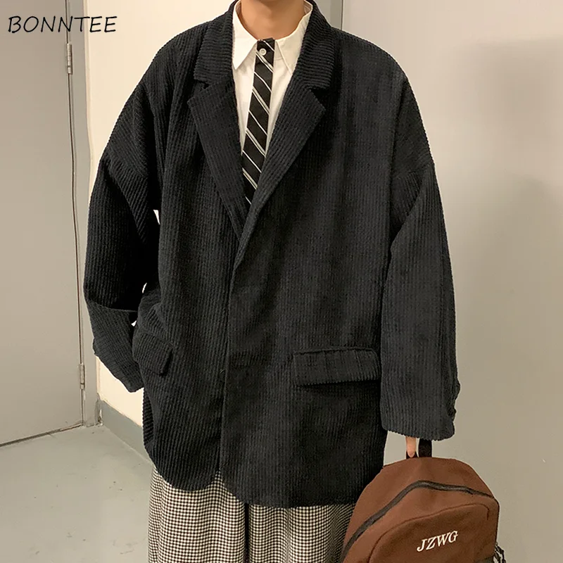 

Пиджаки мужские вельветовые, повседневная винтажная свободная универсальная верхняя одежда в Корейском стиле для офиса, с карманами, одежда в стиле Харадзюку, минималистский стиль, для колледжа, осень