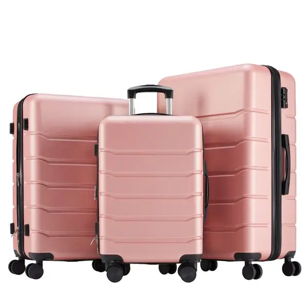 

Hard sided expand suitcase with rotating wheels, TSA lock, retractable handle, Pink, 3P