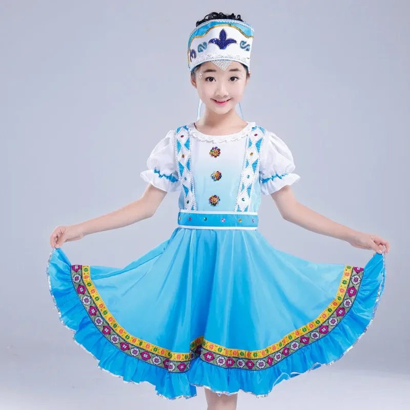 Classico donne ragazze tradizionale Costume nazionale russo moderno Stage Boy Costume da ballo cinese principessa bambini vestito da partito