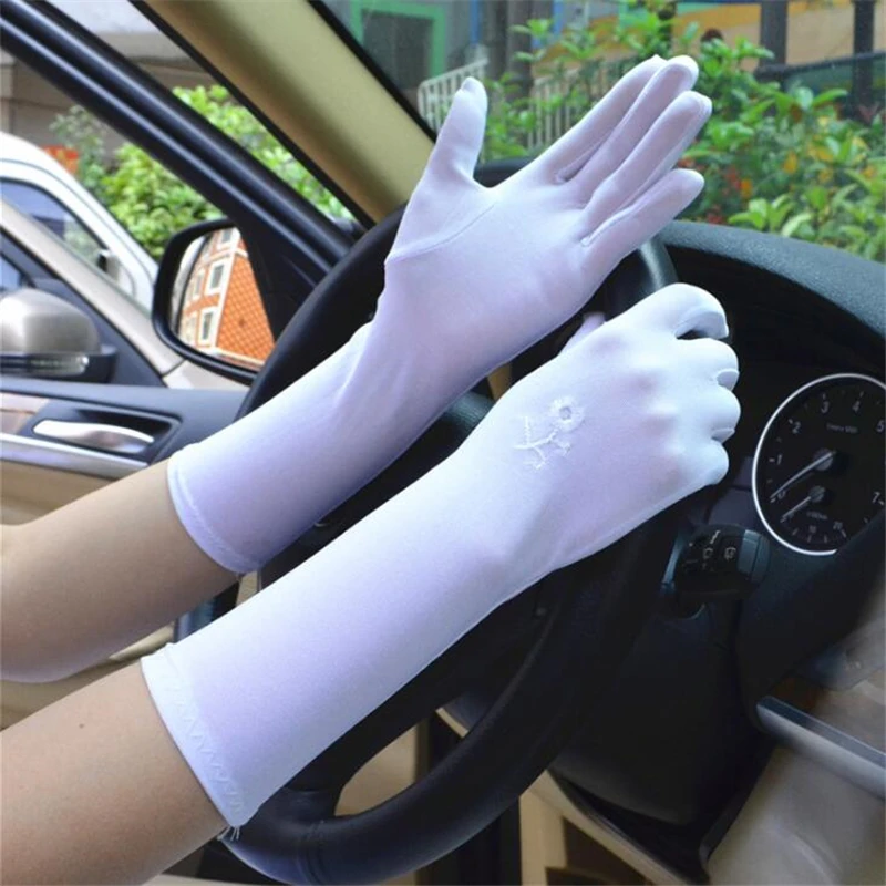 Lady Medium-long Thin Elastic Etiquette Gloves Summer Women Sunscreen Embroidered Gloves Driving Car Accessories