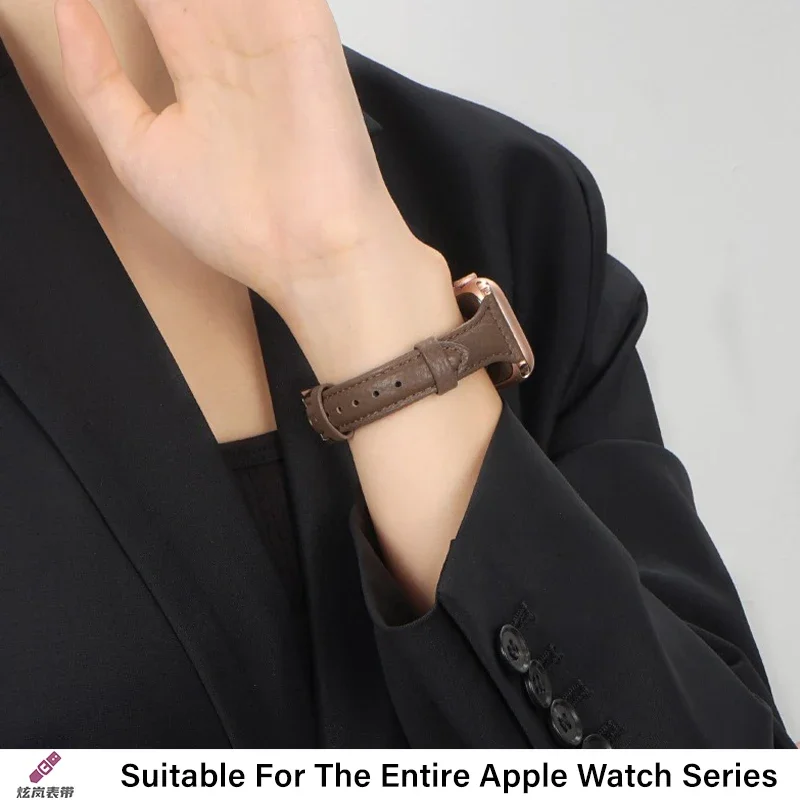 حزام جلدي صغير الخصر لساعة أبل S10 9 8 7 6 SE 5 38/40/41/42/44/45/46/49 مللي متر IWatch Ultra سوار