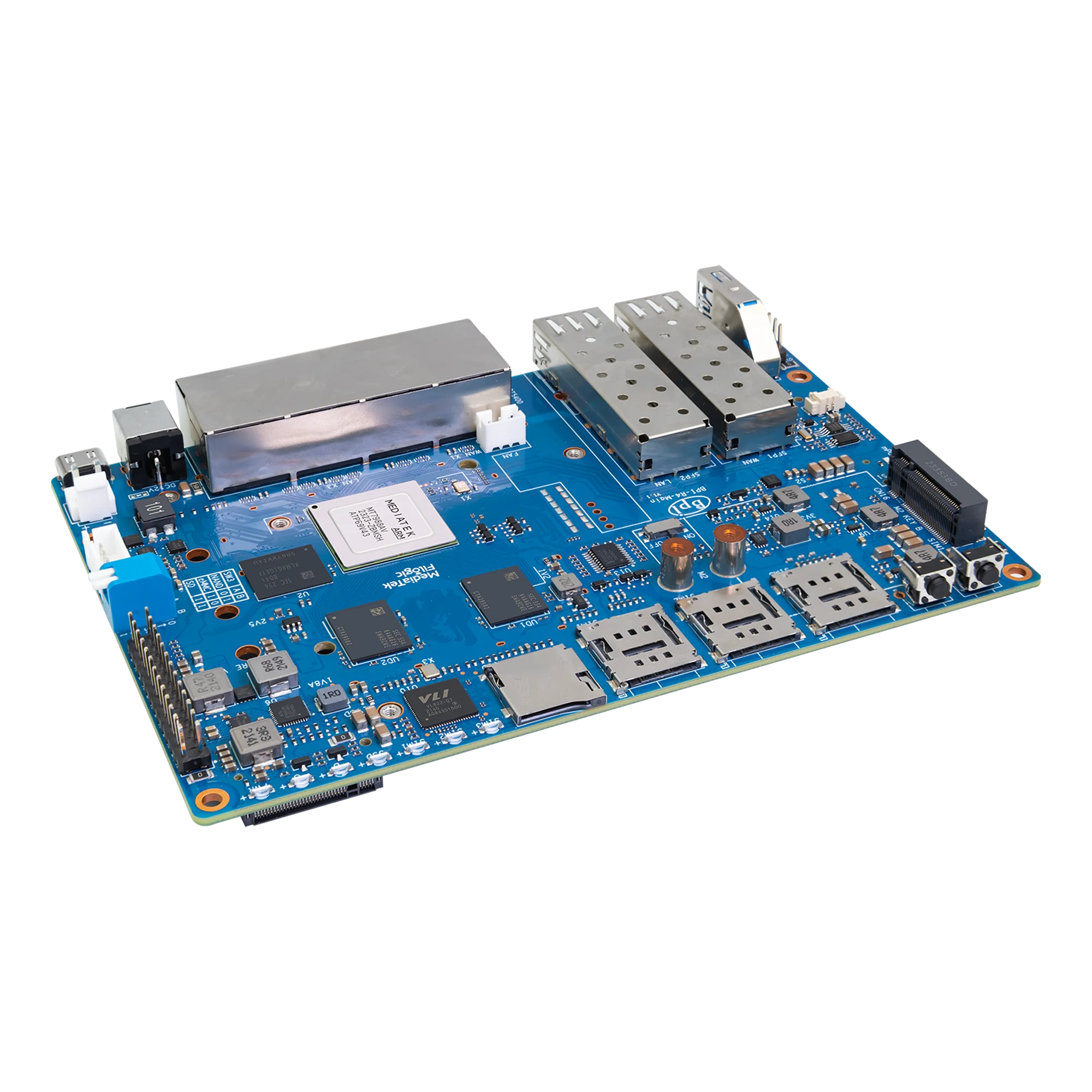 Imagem -06 - Banana pi Bpi-r4 Mediatek Mt7988a Filogic 880 Braço Quad-core Corex-a73 4gb Ddr4 8gb Suporte Emmc Openwrt Smart Router Board