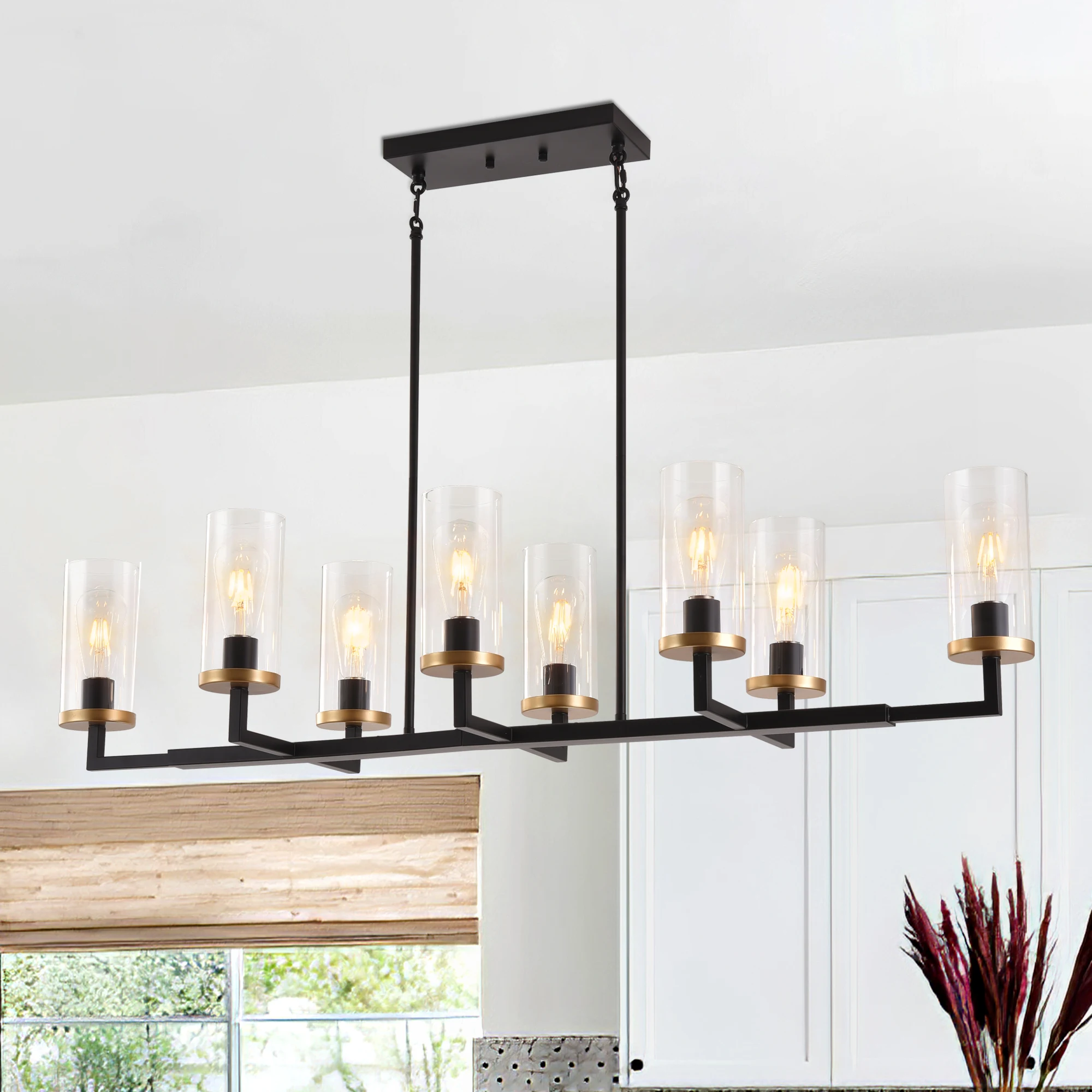 8-Lights Linear Chandelier Kitchen Chandelier Dining Room Chandelier Farmhouse Chandelier  Lighting Over Kitchen Table Home Decor Lighting(Bulbs Not Included)