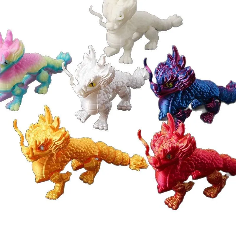 3D Printed Qilin Dragon Statue Articulated Chinese Mythical Beast Movable Fidget Toy Fantasy Home Desk Decor Gift For Kids