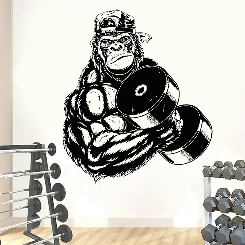 

Cool Gorilla Gym Wall Sticker Vinyl Fitness Decal Sign Workout Art Motivation Dumbbell Show Strength Home Decor Room Poster Z549