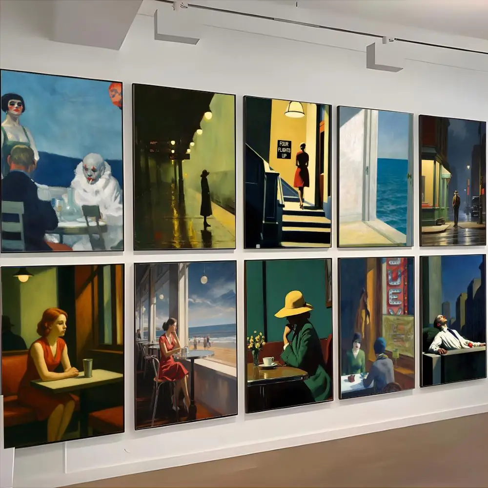 Retro Artist Edward Hopper Poster Retro Kraft Paper Sticker DIY Room Bar Cafe Aesthetic Art Wall