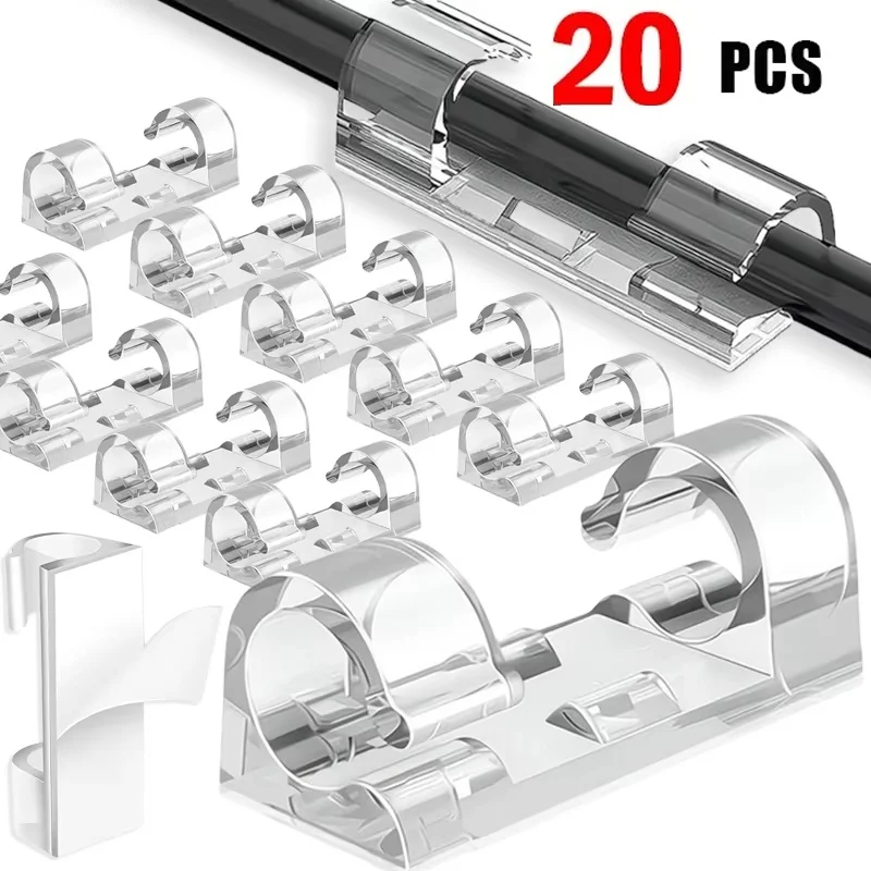 16/20pcs Self-Adhesive Cable Organizer Clips Wire Management Winder For Office Home Ethernet Cord TV PC Under Desk Car Wire Clip