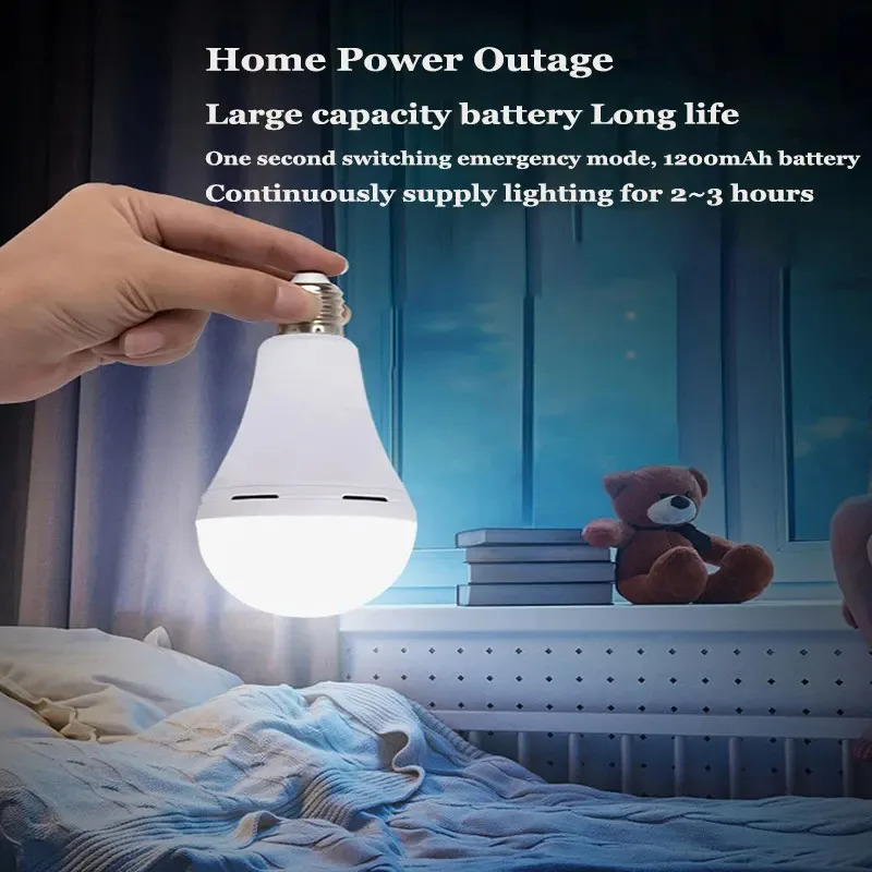 Rechargeable Emergency Battery Operated Powered Backup Portable Hooks Light Bulb, LED E27 7W/9W/12W/15W 1200mAh for Power Outage