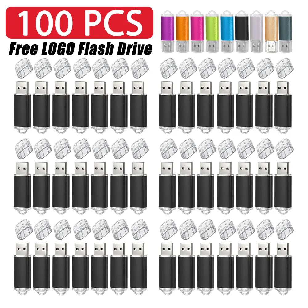 100pcs/lot Free Custom Logo Metal USB Flash Drive 64GB 32GB 8GB 4GB Memory Flash USB Stick Pen Drive 128mb 512mb PenDrive 2.0