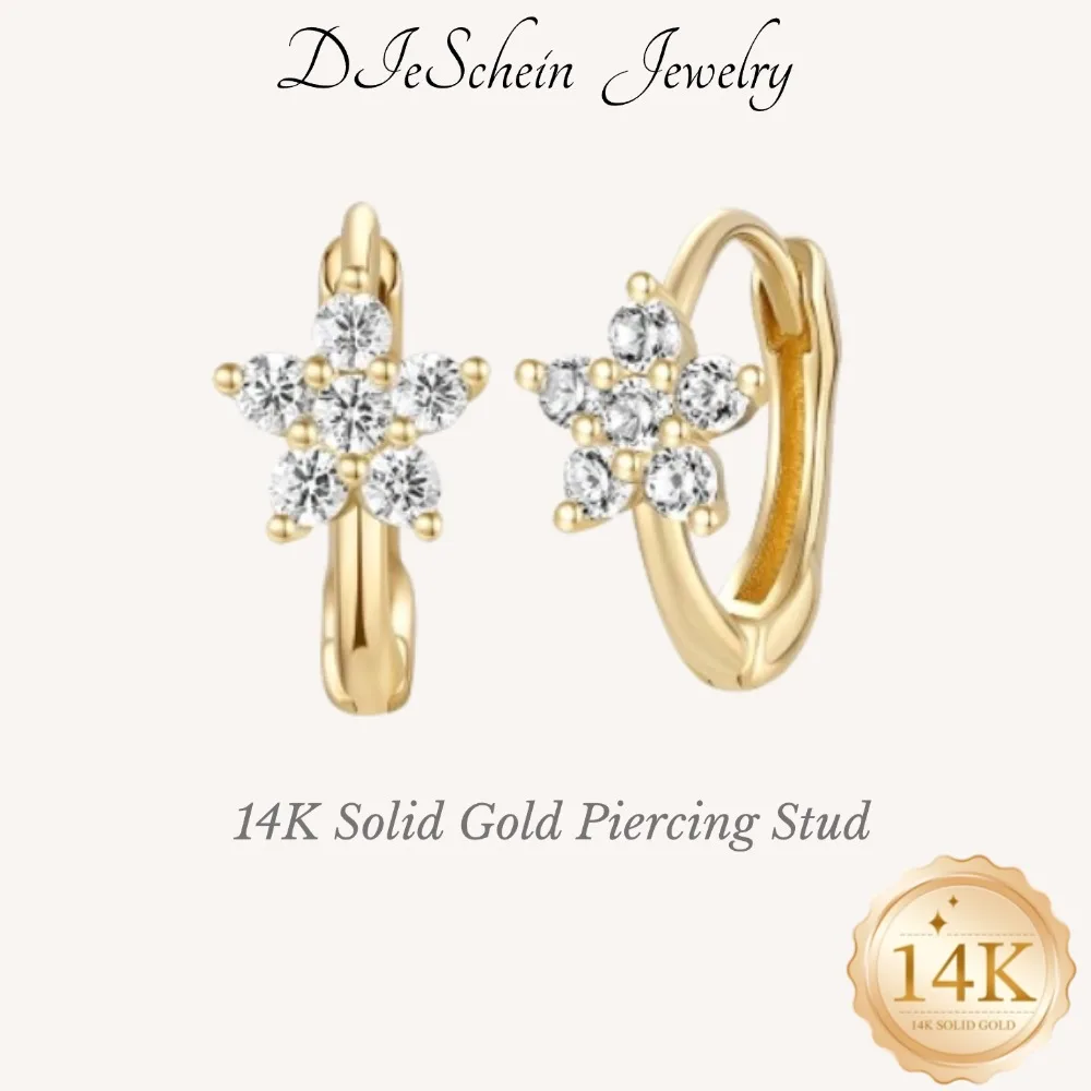 DIeSchein 14K Solid Gold Hoop Piercing Earrings Women Genuine 14k gold Hoop Earring for Helix Tragus Daith Piercings Jewelry