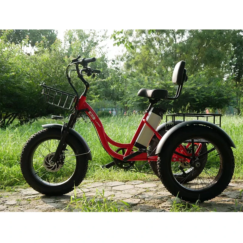 3 Wheel Electric Tricycles For Adults 48v 500w 20-inch Electric Bicycle Fatbike Removable Lithium Battery With Cargo Basket