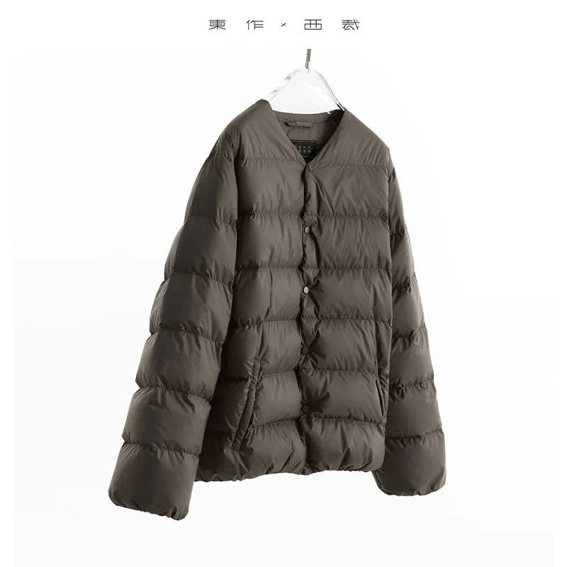 เสื้อแจ็คเก็ตขนห่านน้ำหนักเบา เสื้อโค้ทสั้นสำหรับผู้หญิง ชั้นในอเนกประสงค์ที่ให้ความอบอุ่นแบบไม่มีปก ฤดูหนาว