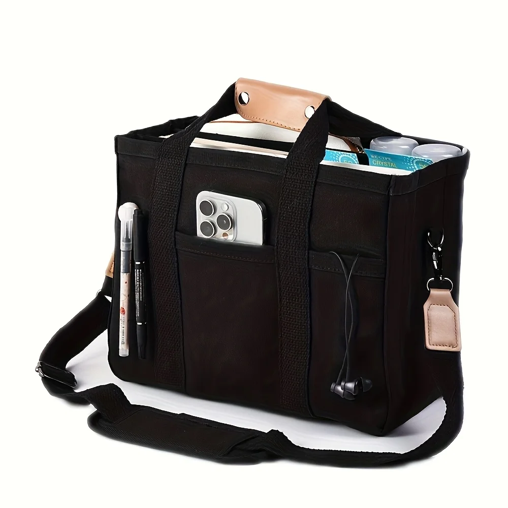 Bolso de lona para mujer con múltiples bolsillos, bolso bandolera de gran capacidad, duradero y versátil para el día a día - Negro
