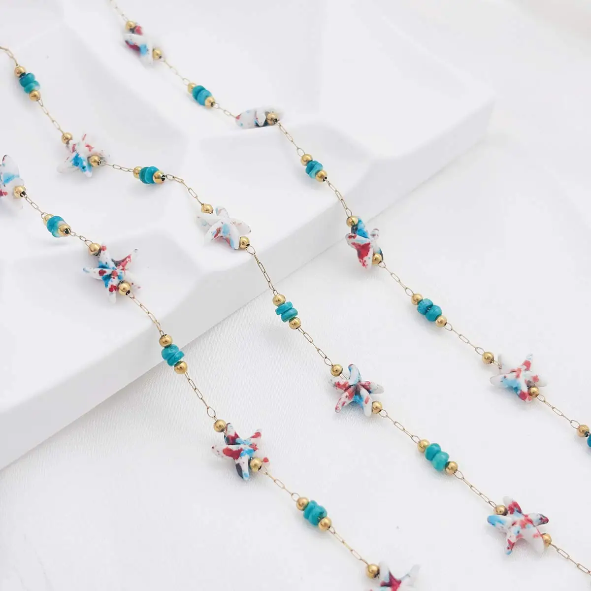 Gold Tone Link Chain Multicolor Seastar Seaside Vacation Style Beads New Fashion DIY Handicrafts Decoration Supplies 5M/lot