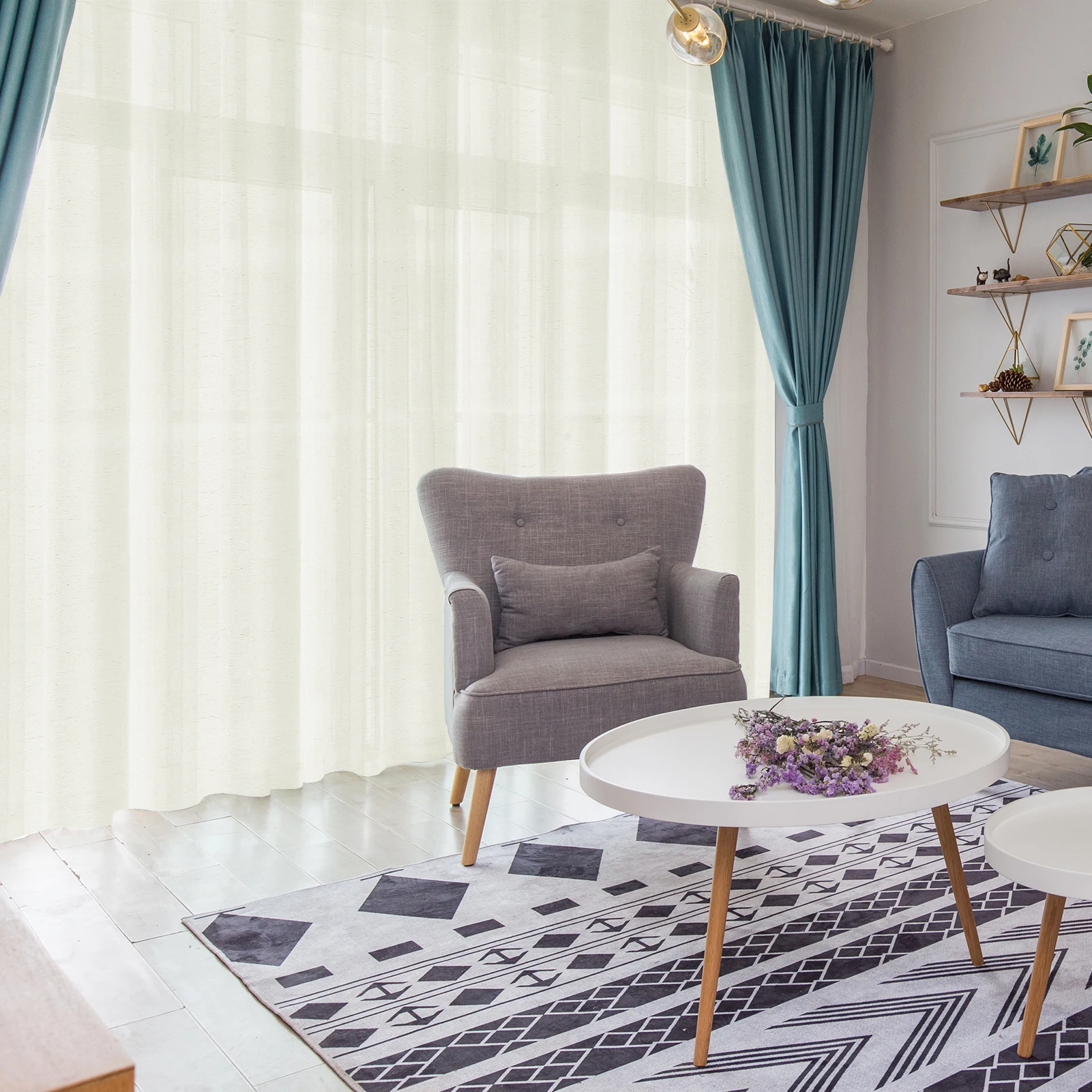 Linen Sheer Curtains Natural Sheer Curtains for Bedroom Living Room Kitchen Light Filtering Country Rustic Window Curtain Panels